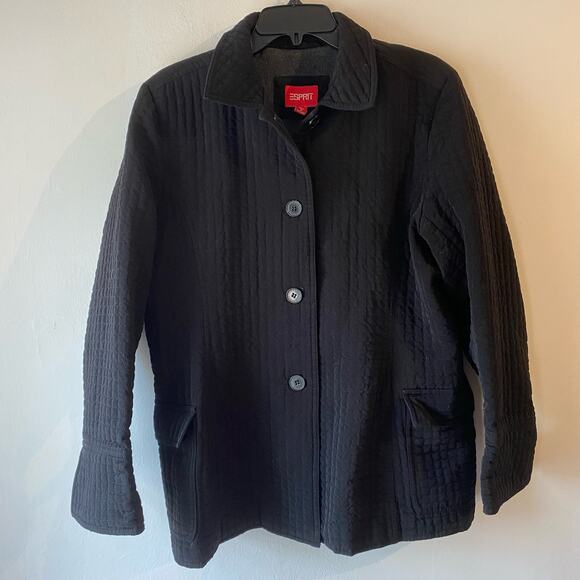 Esprit Vintage Quilted Jacket Coat‎ SZ L Black Cottagecore Y2K 90’s - Picture 1 of 8